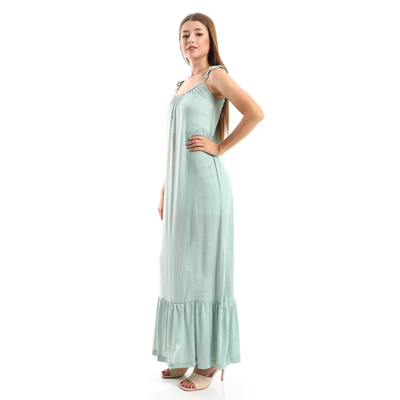 Red circle -  Knitted Wide Round Collar Tiered Casual Dress
