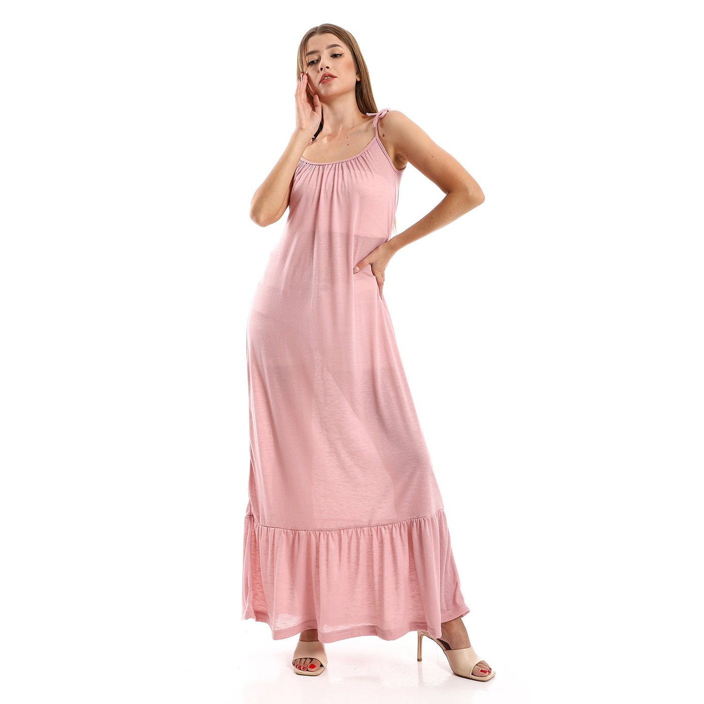 Red circle -  Knitted Wide Round Collar Tiered Casual Dress