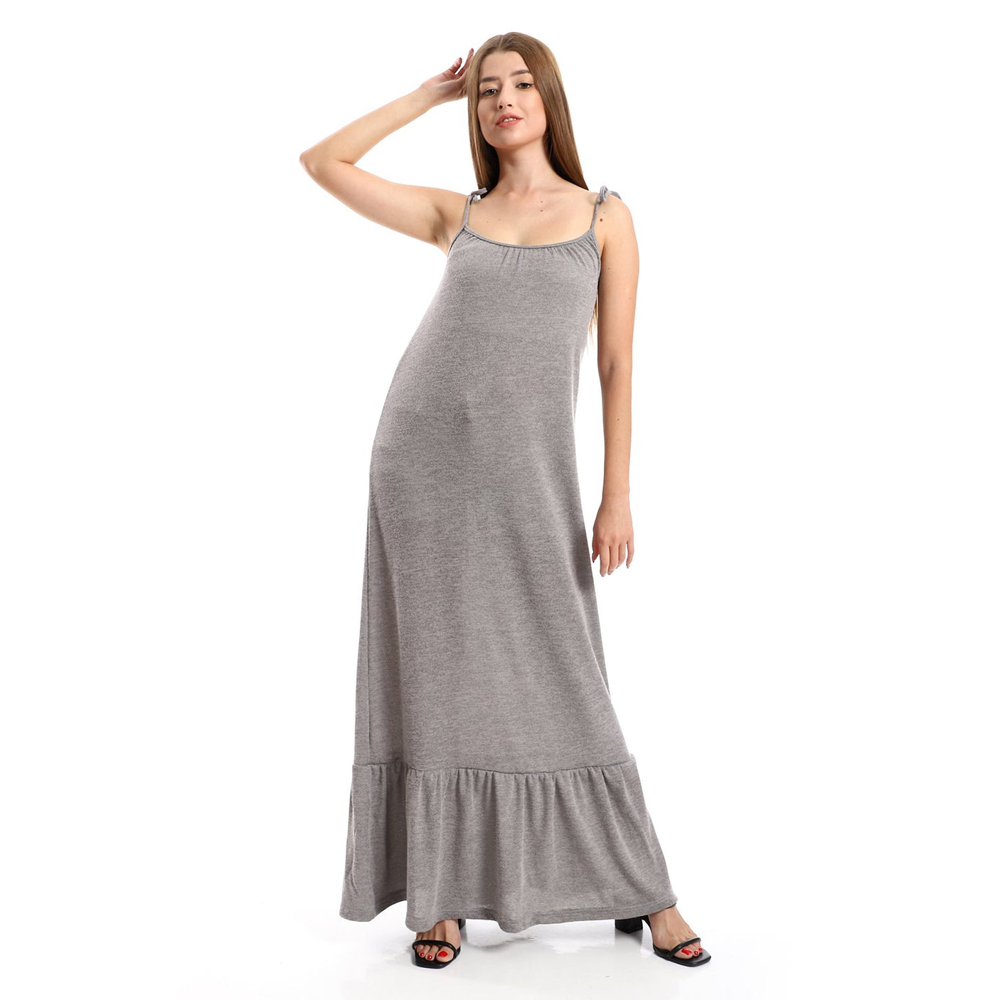 Red circle -  Knitted Wide Round Collar Tiered Casual Dress