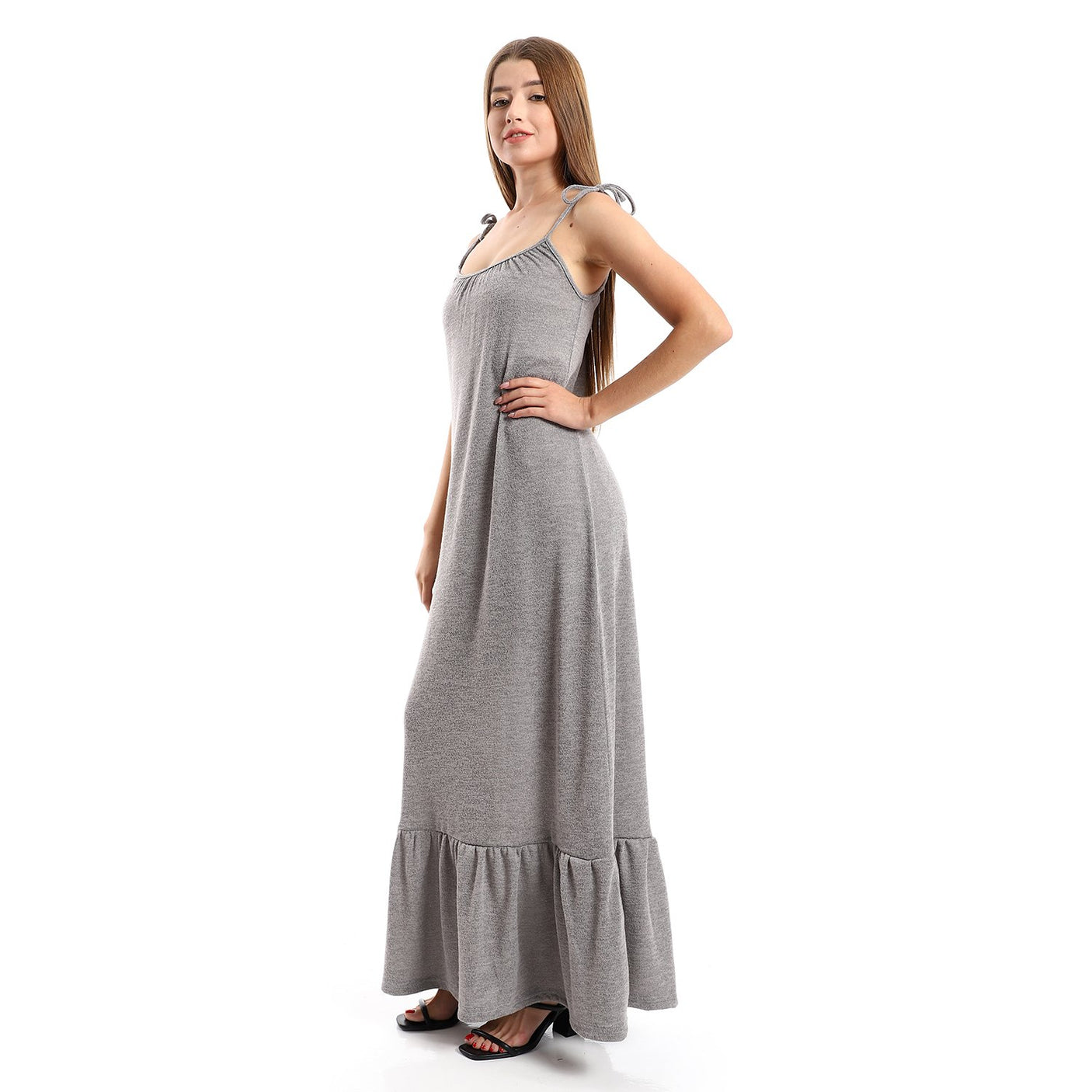 Red circle -  Knitted Wide Round Collar Tiered Casual Dress