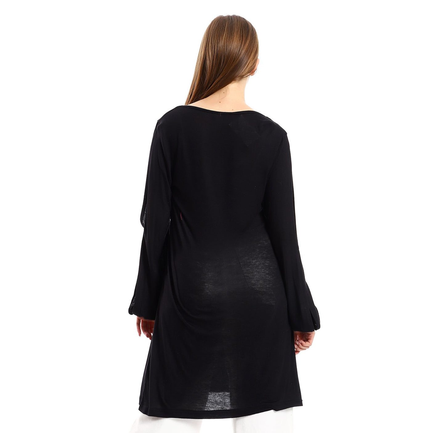 Red circle -  Wide Round Collar Tunic With Sided Sleeves Slits