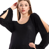 Red circle -  Wide Round Collar Tunic With Sided Sleeves Slits