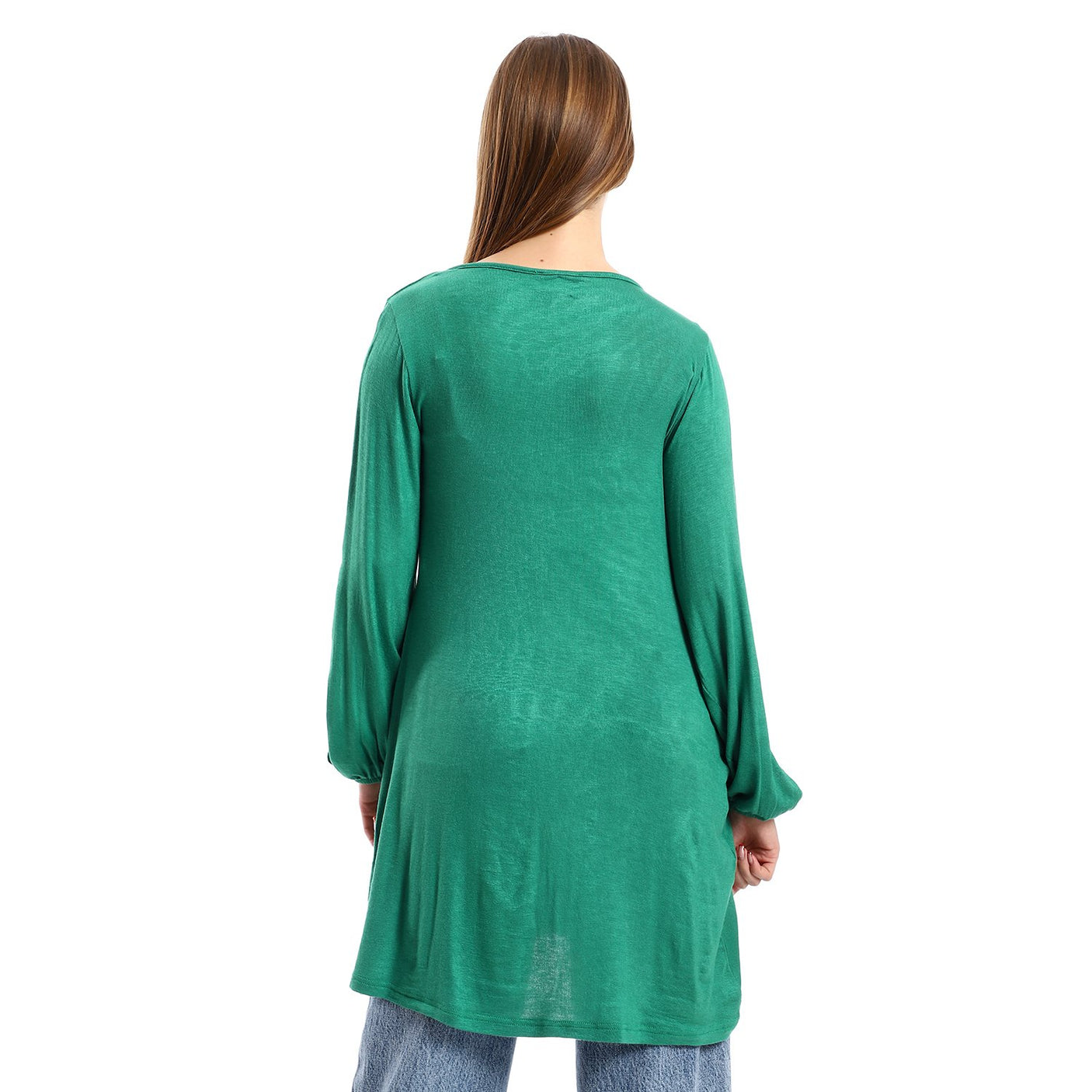 Red circle -  Wide Round Collar Tunic With Sided Sleeves Slits