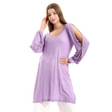 Red circle -  Wide Round Collar Tunic With Sided Sleeves Slits