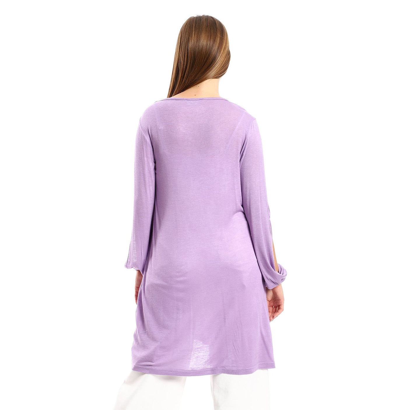 Red circle -  Wide Round Collar Tunic With Sided Sleeves Slits