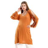 Red circle -  Wide Round Collar Tunic With Sided Sleeves Slits