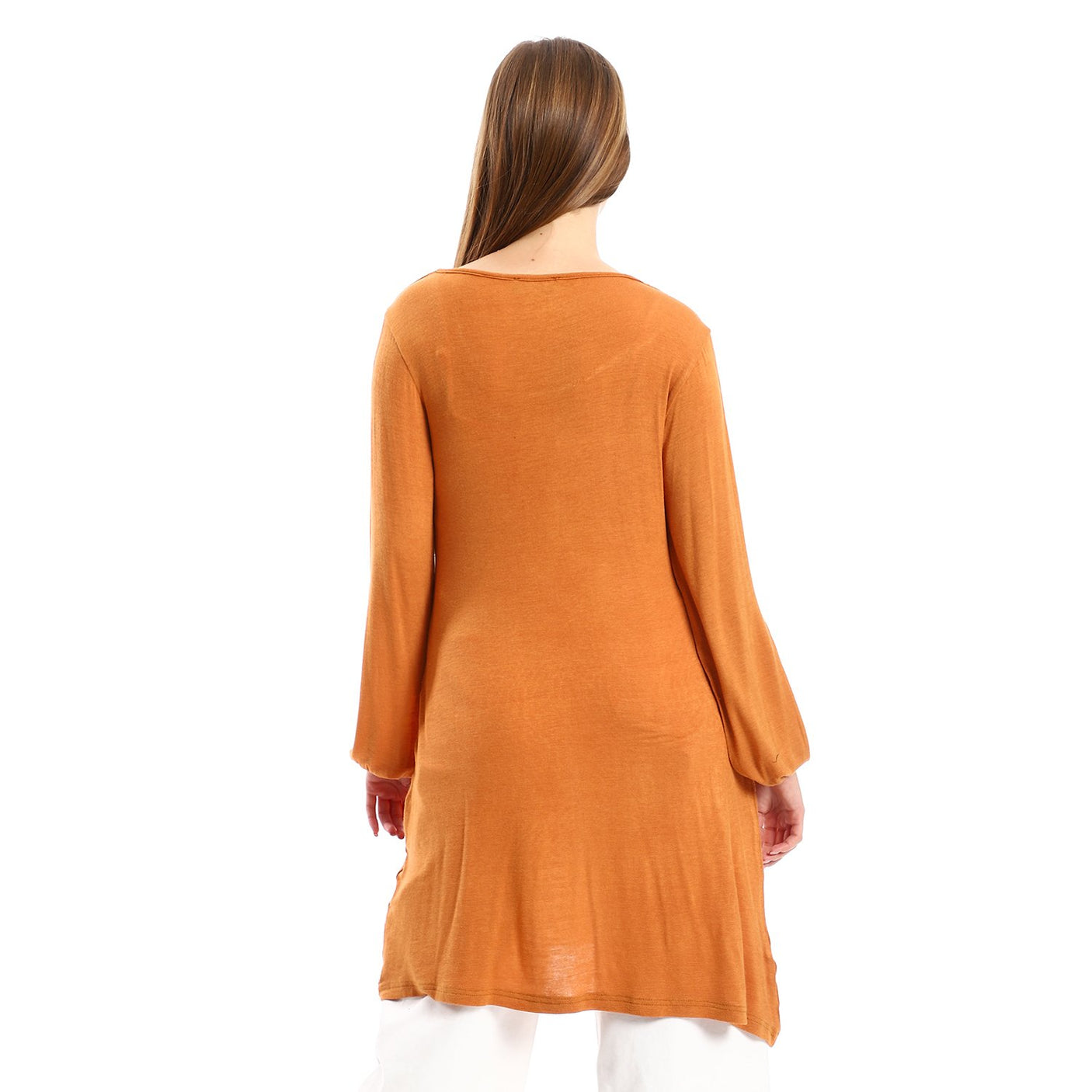 Red circle -  Wide Round Collar Tunic With Sided Sleeves Slits