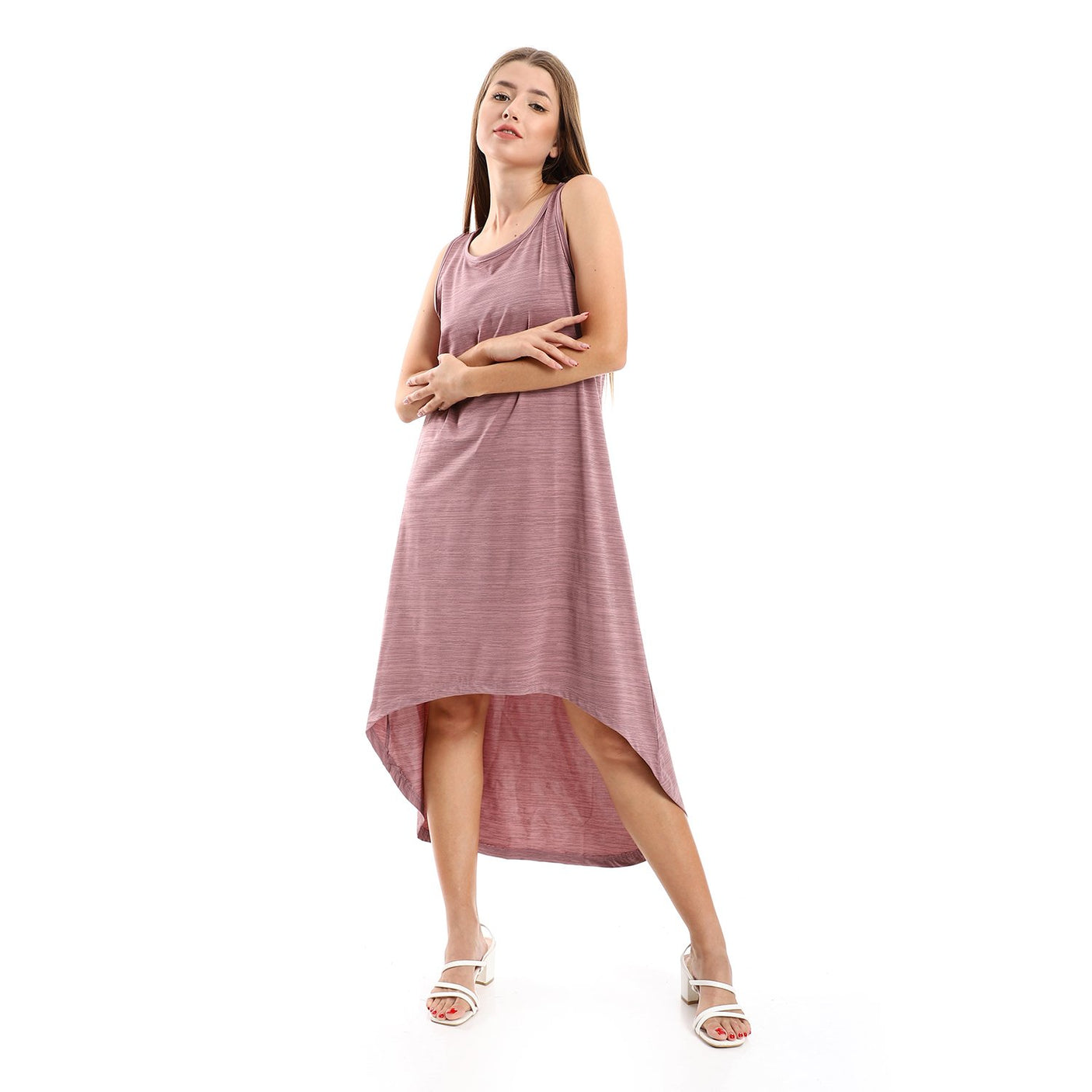 Red circle -  High Low Sleevless Casual Dress