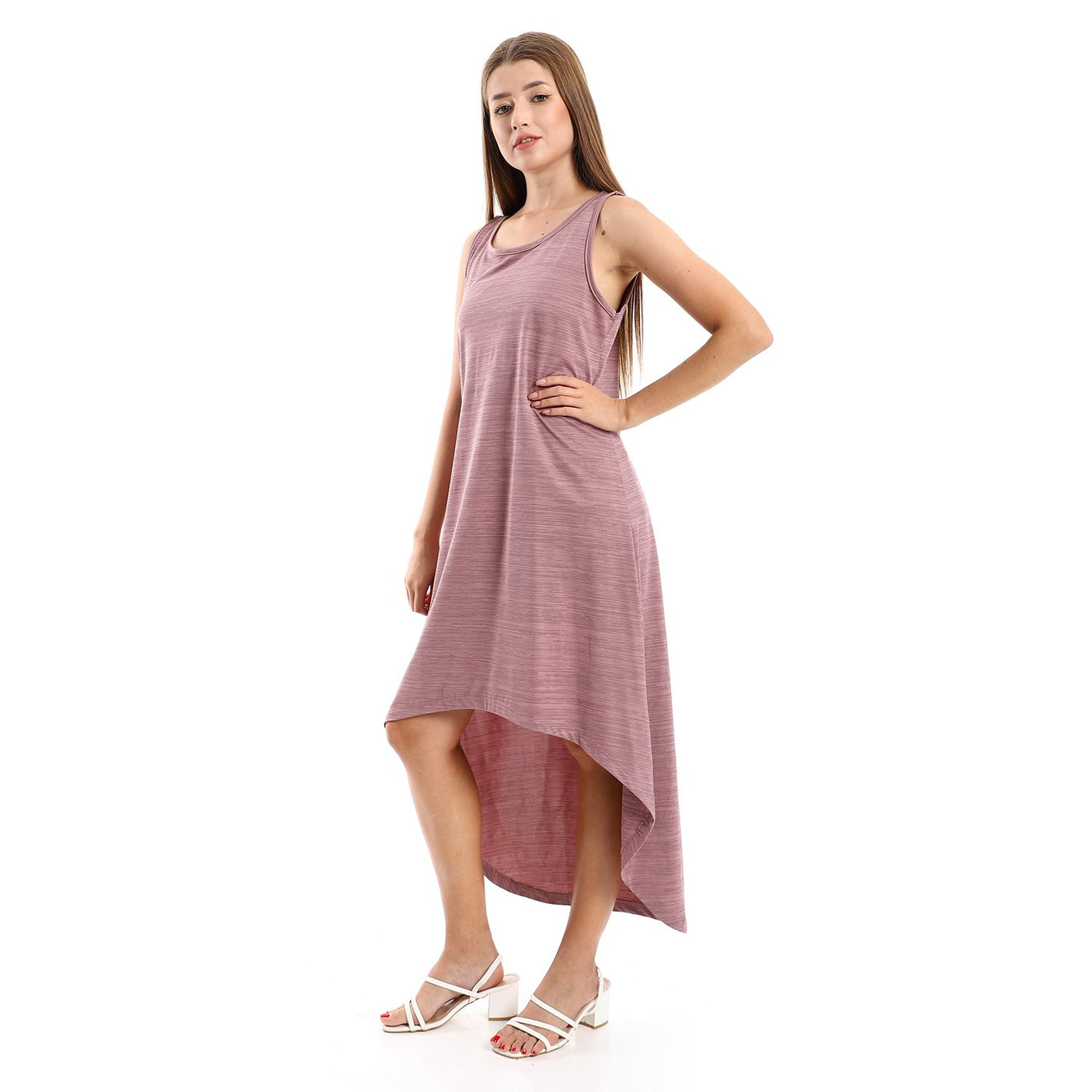 Red circle -  High Low Sleevless Casual Dress
