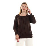 Red circle -  Knitted Round Neck Sweater With Decorative Hem