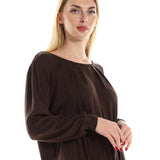 Red circle -  Knitted Round Neck Sweater With Decorative Hem