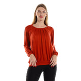 Red circle -  Knitted Round Neck Sweater With Decorative Hem