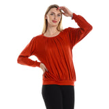 Red circle -  Knitted Round Neck Sweater With Decorative Hem