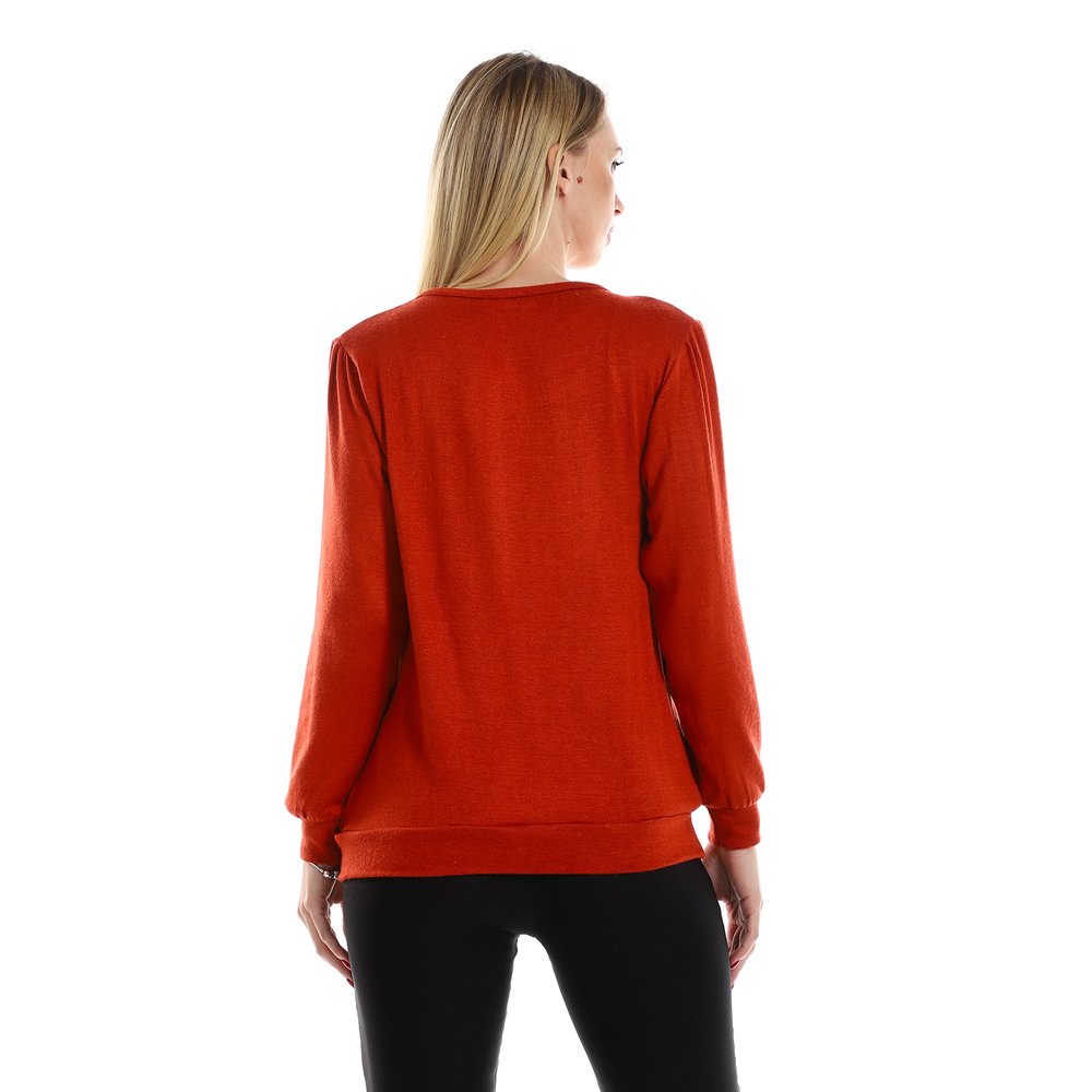 Red circle -  Knitted Round Neck Sweater With Decorative Hem