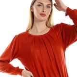 Red circle -  Knitted Round Neck Sweater With Decorative Hem
