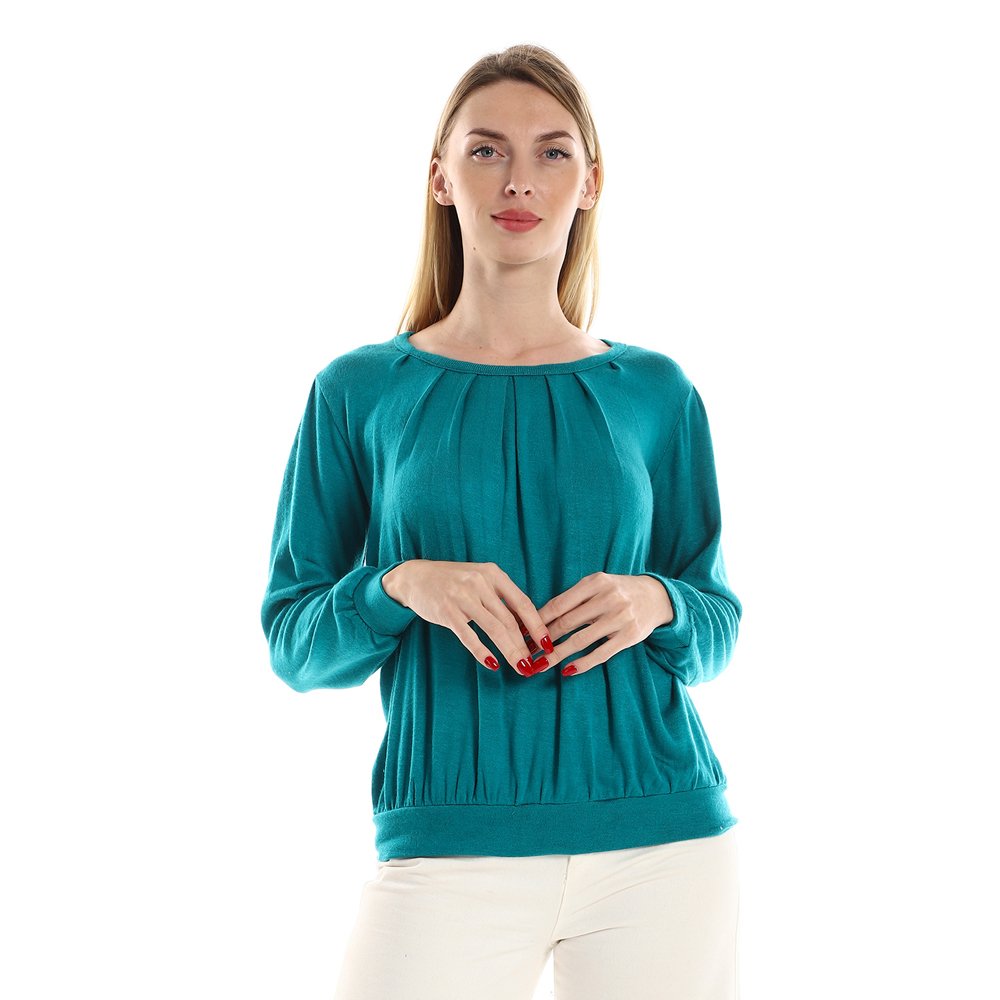 Red circle -  Knitted Round Neck Sweater With Decorative Hem