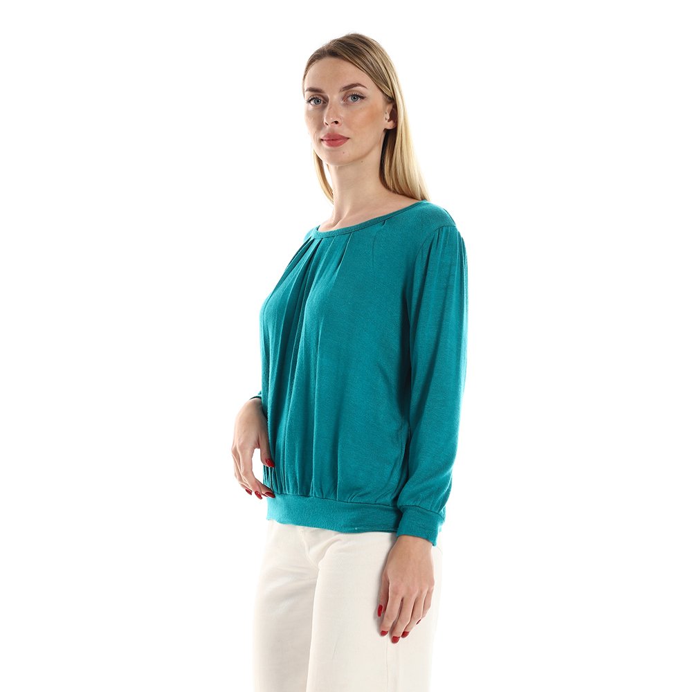 Red circle -  Knitted Round Neck Sweater With Decorative Hem