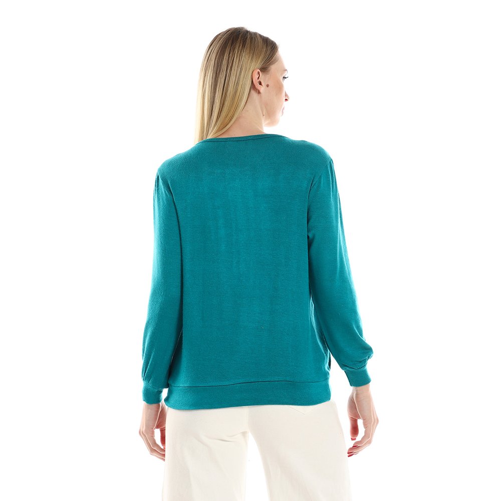 Red circle -  Knitted Round Neck Sweater With Decorative Hem