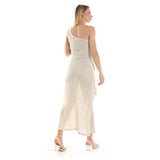 Red circle -  One Shoulder Knitted Pattern Casual Dress With Decorated Belt