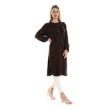 Red circle -  Regular Fit Knitted Pattern Dark Brown Tunic With Elastic Down Sleeves
