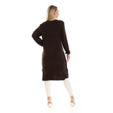 Red circle -  Regular Fit Knitted Pattern Dark Brown Tunic With Elastic Down Sleeves