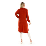 Red circle -  Regular Fit Knitted Pattern Dark Brown Tunic With Elastic Down Sleeves