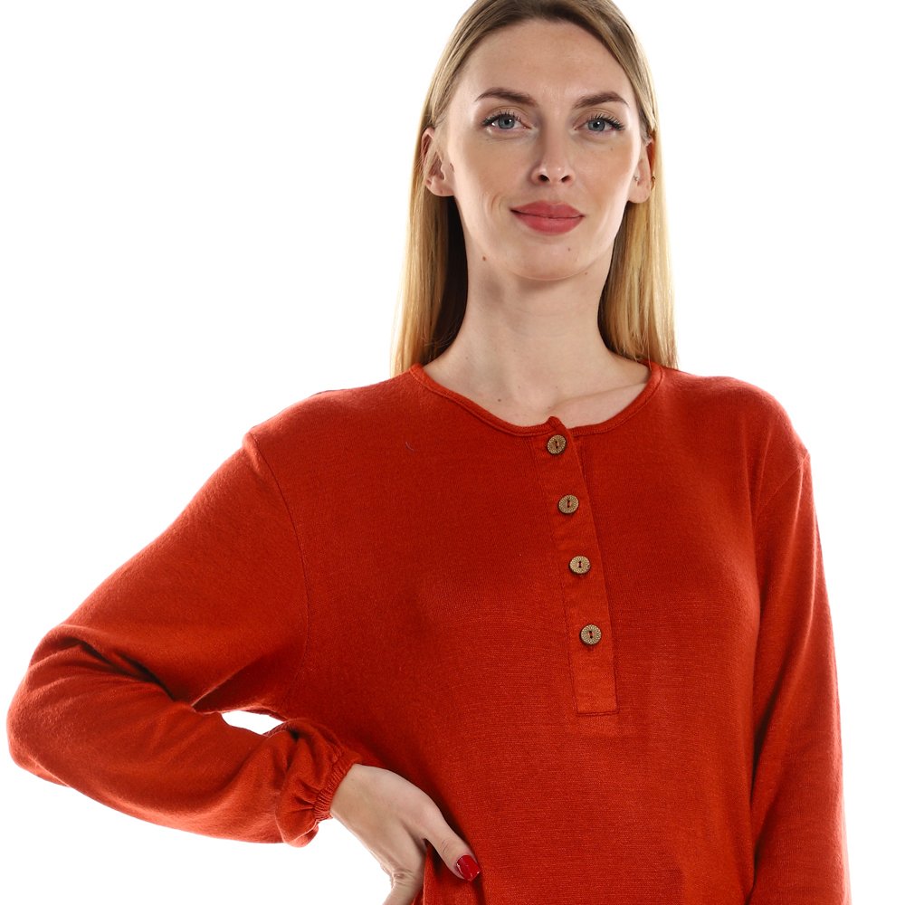 Red circle -  Regular Fit Knitted Pattern Dark Brown Tunic With Elastic Down Sleeves