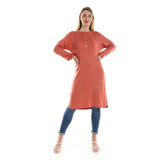 Red circle -  Regular Fit Knitted Pattern Dark Brown Tunic With Elastic Down Sleeves