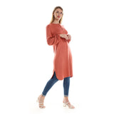 Red circle -  Regular Fit Knitted Pattern Dark Brown Tunic With Elastic Down Sleeves