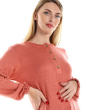 Red circle -  Regular Fit Knitted Pattern Dark Brown Tunic With Elastic Down Sleeves