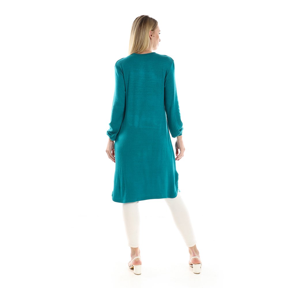 Red circle -  Regular Fit Knitted Pattern Dark Brown Tunic With Elastic Down Sleeves