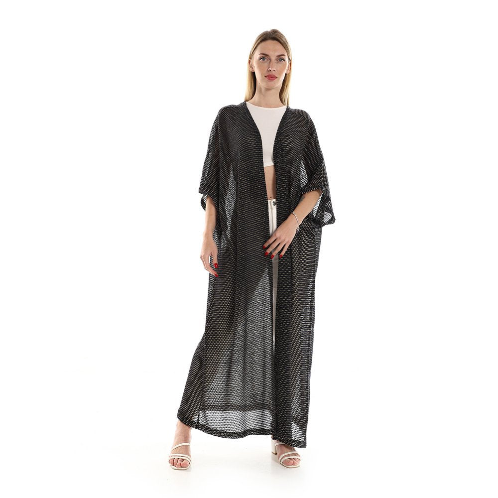 Red circle -  Knitted Pattern Loose Fit Kaftan - Navy Blue & Gold