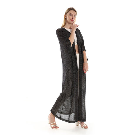 Red circle -  Knitted Pattern Loose Fit Kaftan - Navy Blue & Gold