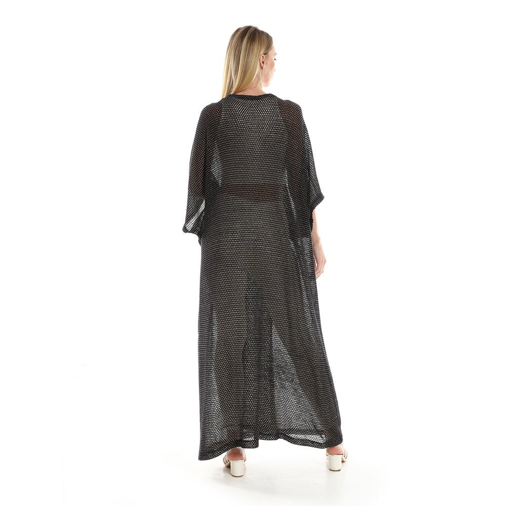 Red circle -  Knitted Pattern Loose Fit Kaftan - Navy Blue & Gold