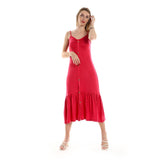 Red circle -  Spaghetti Sleeves Knitted Pattern Casual Dress With Decorative Buttons