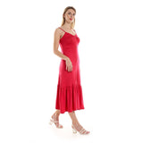 Red circle -  Spaghetti Sleeves Knitted Pattern Casual Dress With Decorative Buttons