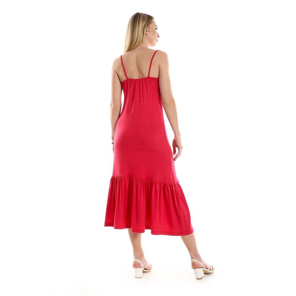 Red circle -  Spaghetti Sleeves Knitted Pattern Casual Dress With Decorative Buttons