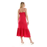 Red circle -  Spaghetti Sleeves Knitted Pattern Casual Dress With Decorative Buttons