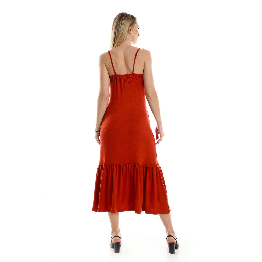 Red circle -  Spaghetti Sleeves Knitted Pattern Casual Dress With Decorative Buttons