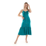 Red circle -  Spaghetti Sleeves Knitted Pattern Casual Dress With Decorative Buttons