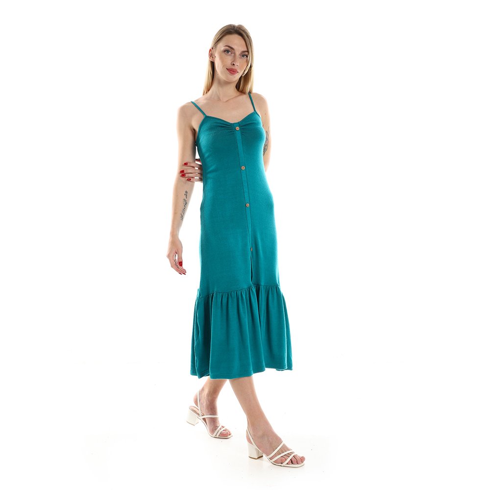 Red circle -  Spaghetti Sleeves Knitted Pattern Casual Dress With Decorative Buttons