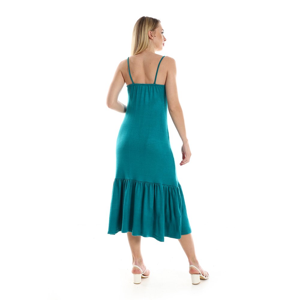 Red circle -  Spaghetti Sleeves Knitted Pattern Casual Dress With Decorative Buttons