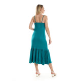 Red circle -  Spaghetti Sleeves Knitted Pattern Casual Dress With Decorative Buttons