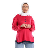 Red circle -  Upper Buttoned Fuchsia Long Sleeves Top
