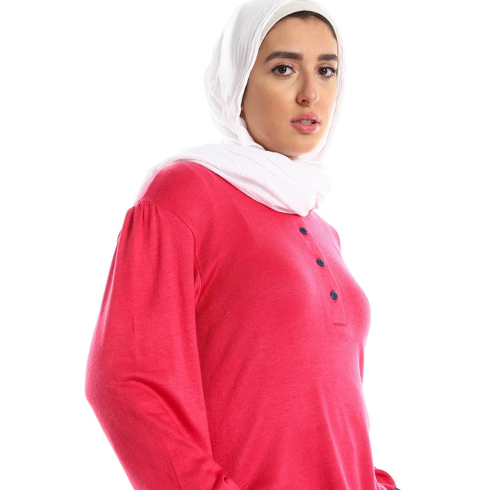 Red circle -  Upper Buttoned Fuchsia Long Sleeves Top