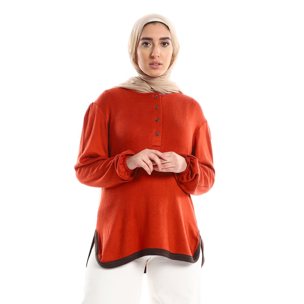 Red circle -  Upper Buttoned Fuchsia Long Sleeves Top