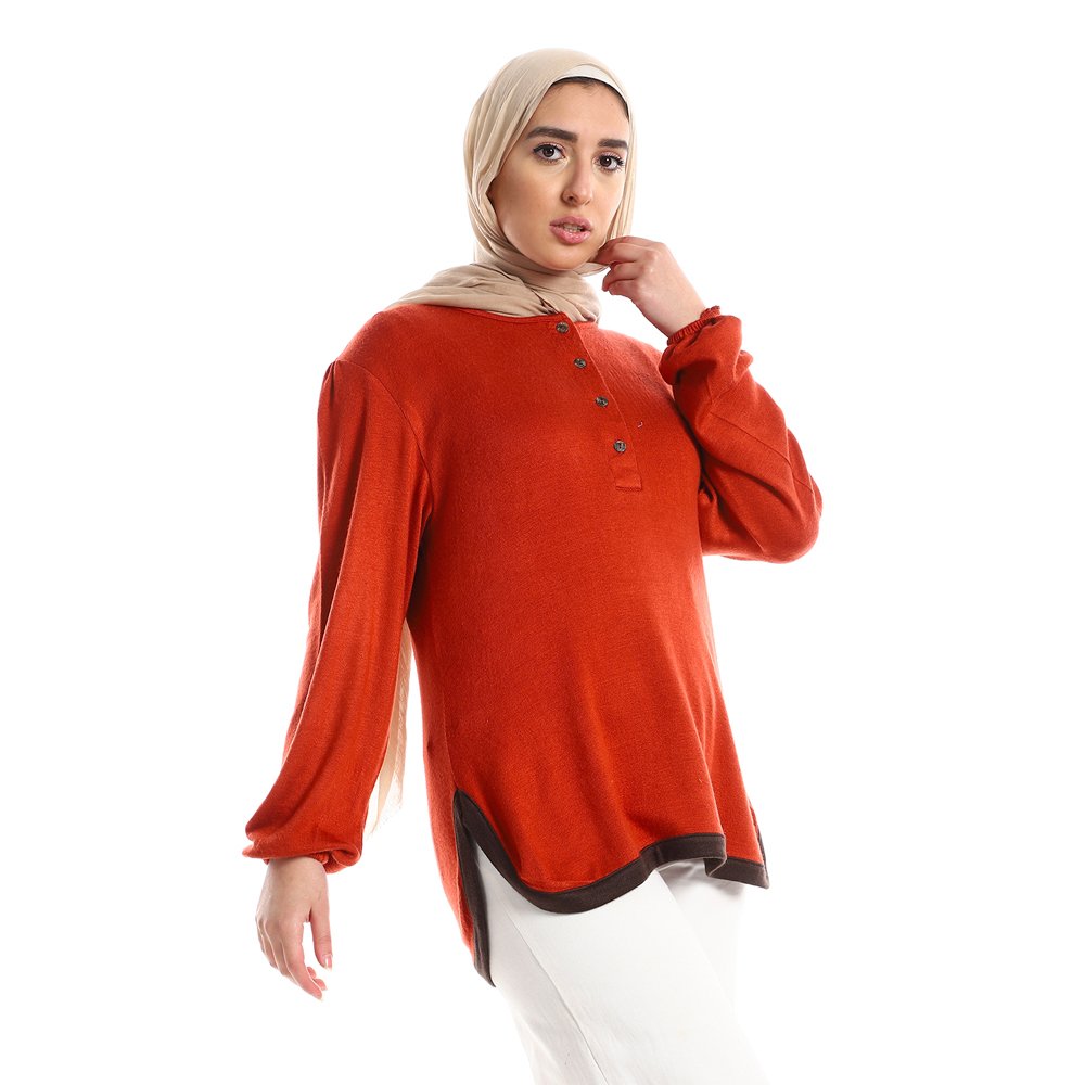 Red circle -  Upper Buttoned Fuchsia Long Sleeves Top