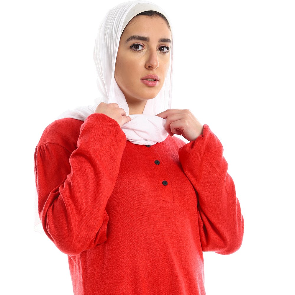 Red circle -  Upper Buttoned Fuchsia Long Sleeves Top