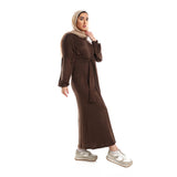 Red circle -  Balloon Long Sleeves Plain Dress With Waist Lace Up