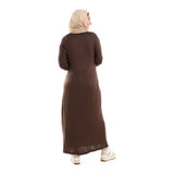 Red circle -  Balloon Long Sleeves Plain Dress With Waist Lace Up